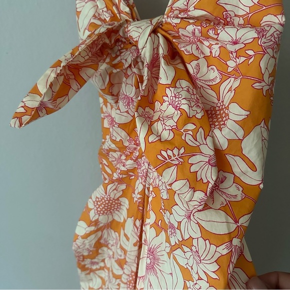 J.Crew Tie-front cotton poplin midi dress in orange floral Summer Small NWT - Picture 6 of 10